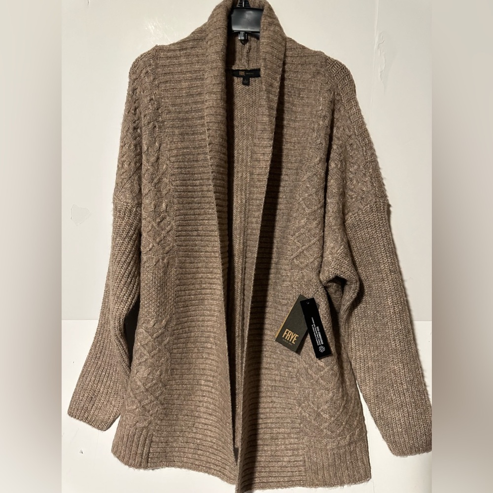 Frye Women's Brown Collar Open Knit Cardigan Sweater - Size L